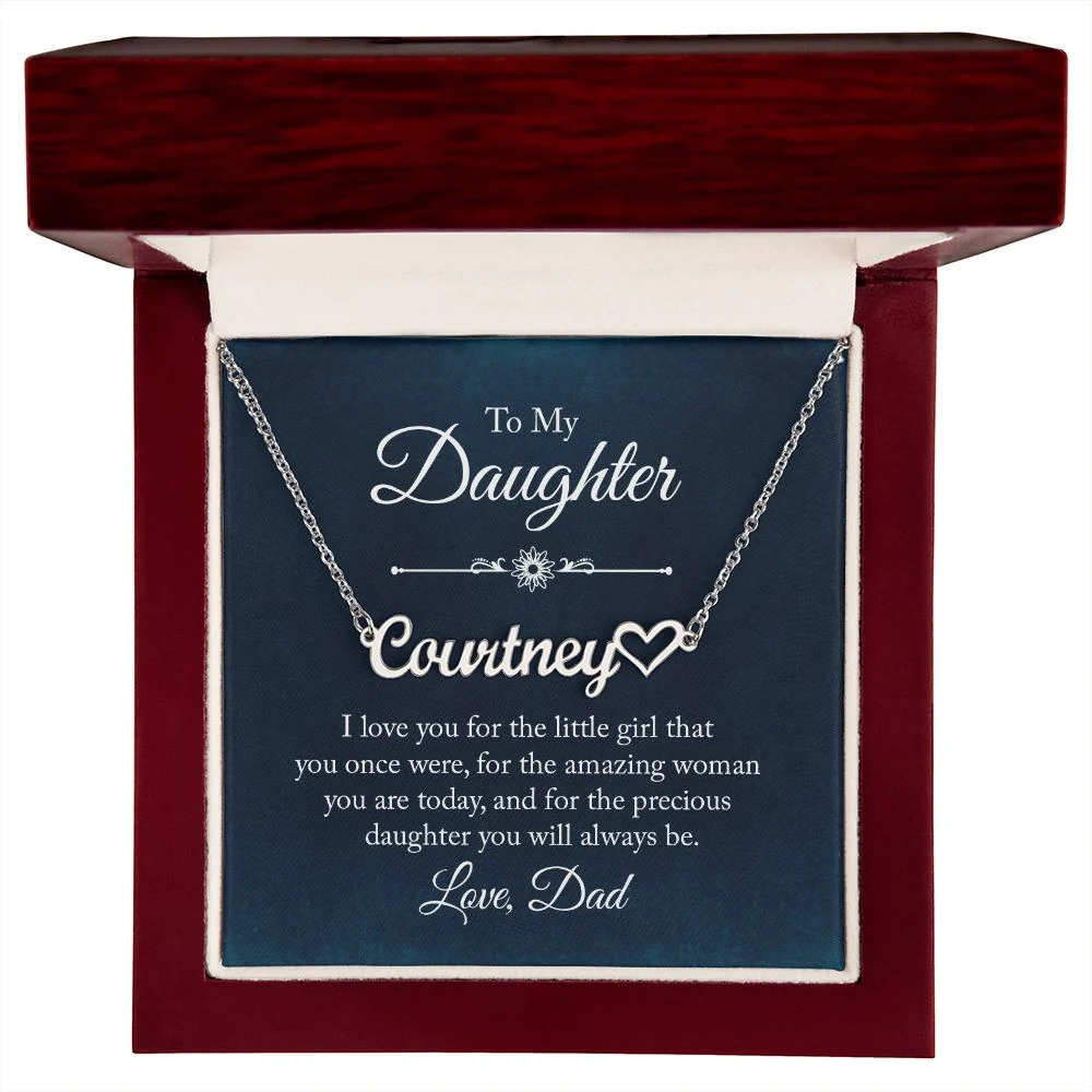To My Daughter I Love You Personalized Silver Tone Heart Name Necklace Custom